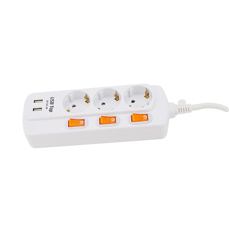Paglaban ng kemikal 3 outlet eu standard socket na may 2 USB port at 3 indibidwal na switch Paglaban ng kemikal 3 outlet eu standard socket na may 2 USB port at 3 indibidwal na switch