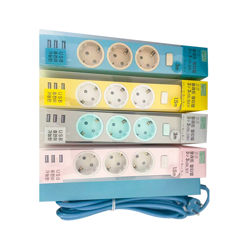 Makukulay na 3 outlet KC Standard Socket na may 3 USB port at 1 master switch