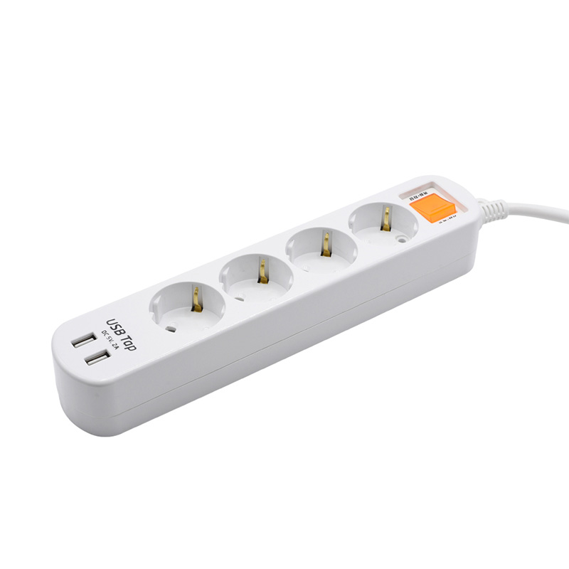 Economical 4 Outlet EU Standard Socket na may 2 USB Ports at 1 Overload Protection Switch Economical 4 Outlet EU Standard Socket na may 2 USB Ports at 1 Overload Protection Switch
