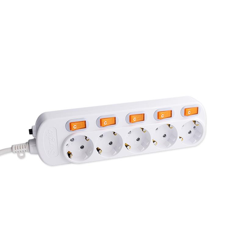 PC Shell 5 Outlet EU Standard Socket na may Independent Switch PC Shell 5 Outlet EU Standard Socket na may Independent Switch