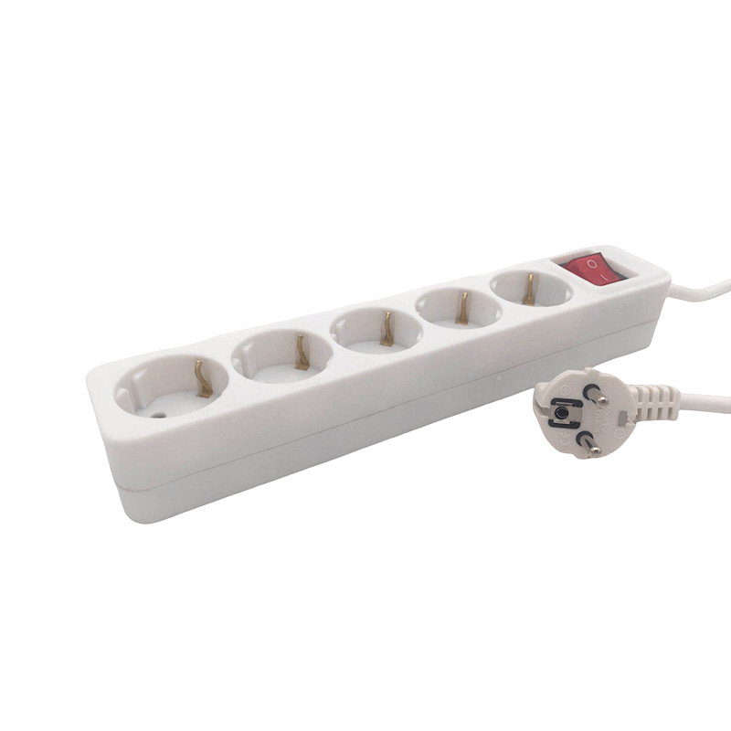 Fireproof pp shell 5 outlet eu standard socket na may switch